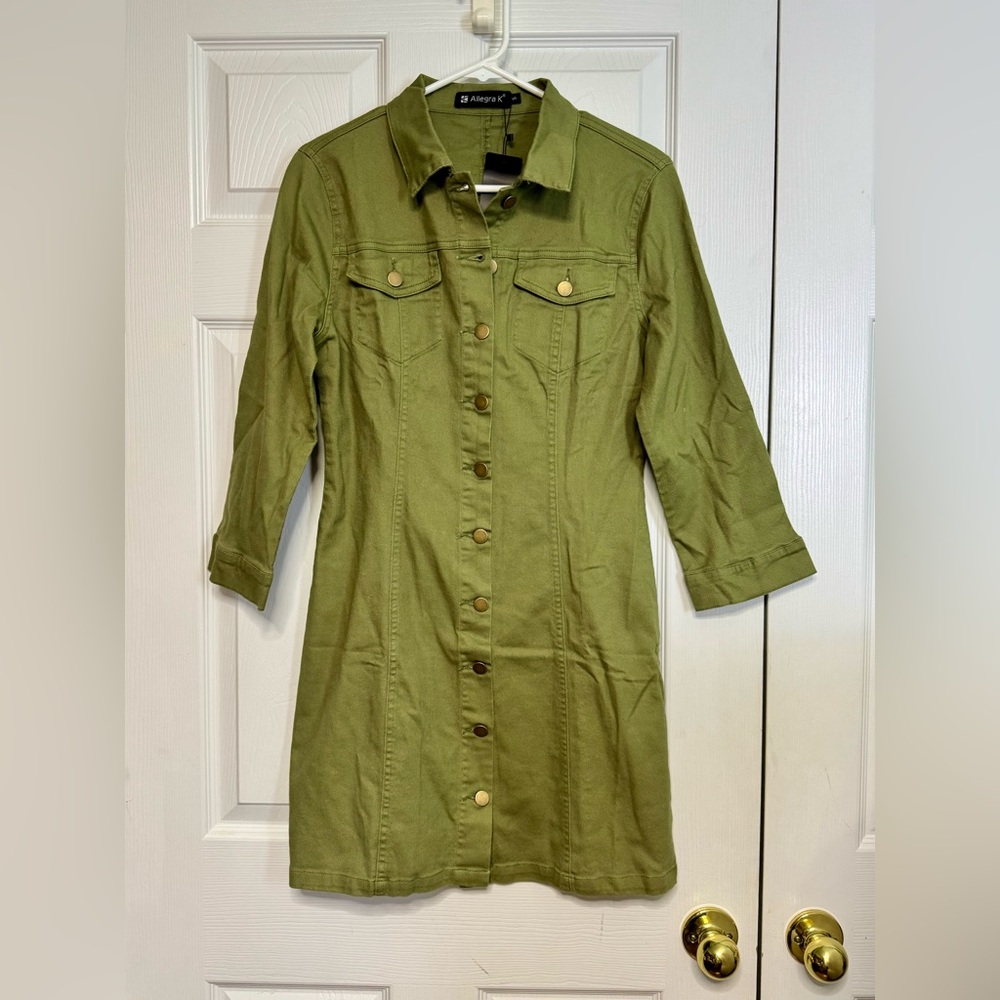 Allegra K Olive Green Button-Up Dress